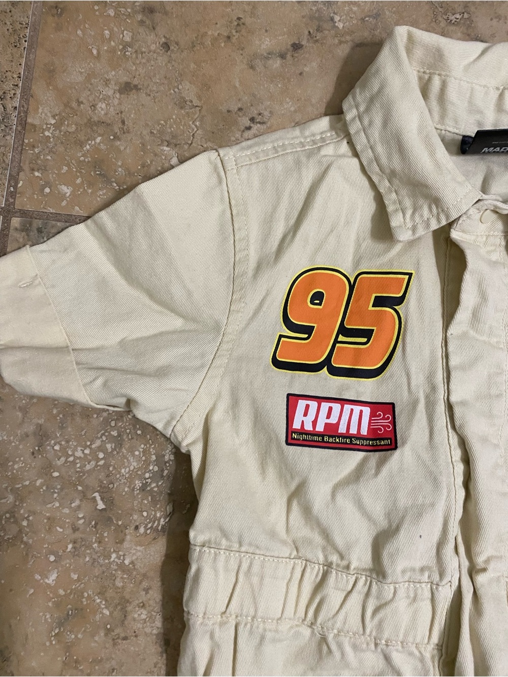 Disney Pixar Cars Lightning McQueen Khaki Mechanic Kids Embroidered Jumpsuit 4T - Picture 6 of 16
